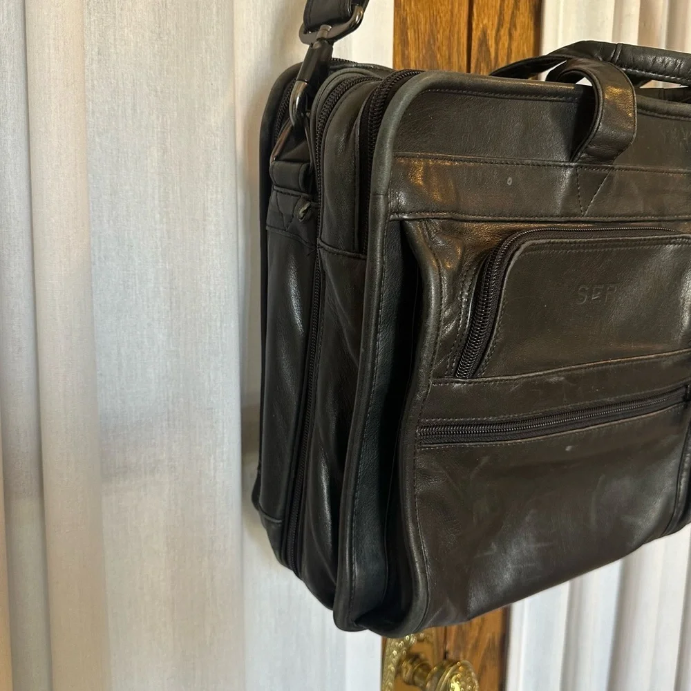 Tumi Black Napa Leather Deluxe Expandable Brief Laptop Travel Bag